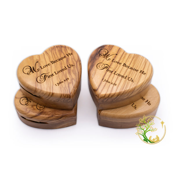 Wedding Ring Bearer Box Heart Shaped Box for Wedding Ceremony| Jewelry Keepsake memory Box Olive Wooden Rosary box