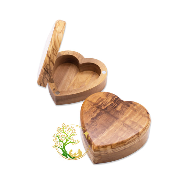 Heart box Olive wood Jewelry / Rosary Box made in the Holy Land. Wooden box Baptism, Confirmation, First communion | Trinket Keepsake box