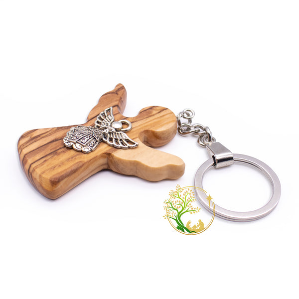 Mini Guardian Angel Key Chain | Olive wood Key ring wooden Angel