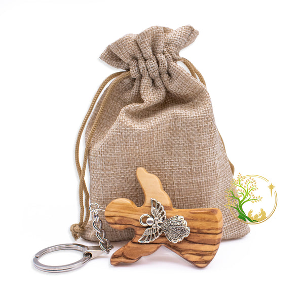 Mini Guardian Angel Key Chain | Olive wood Key ring wooden Angel