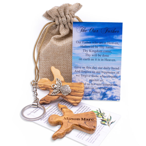 Mini Guardian Angel Key Chain | Olive wood Key ring wooden Angel