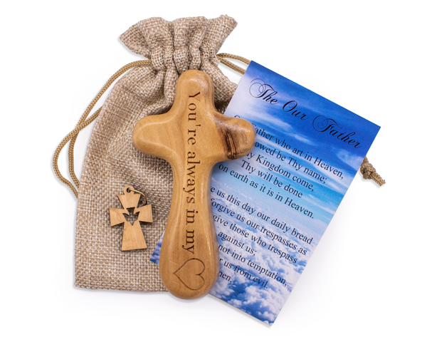 Olive Wood Comfort cross | Hand-held palm praying cross | Prayer cross from the Holy Land | Holding Pocket Cross | You're always in my heart