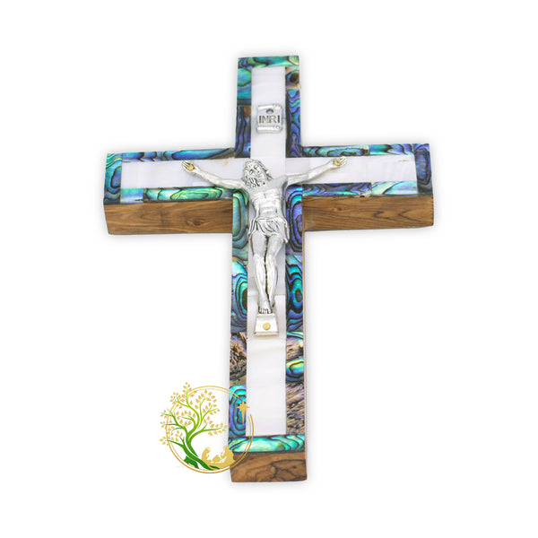 Holy Land Mother of Pearl Crucifix | Holy decorative wall cross religious home décor | Catholic cross housewarming gift