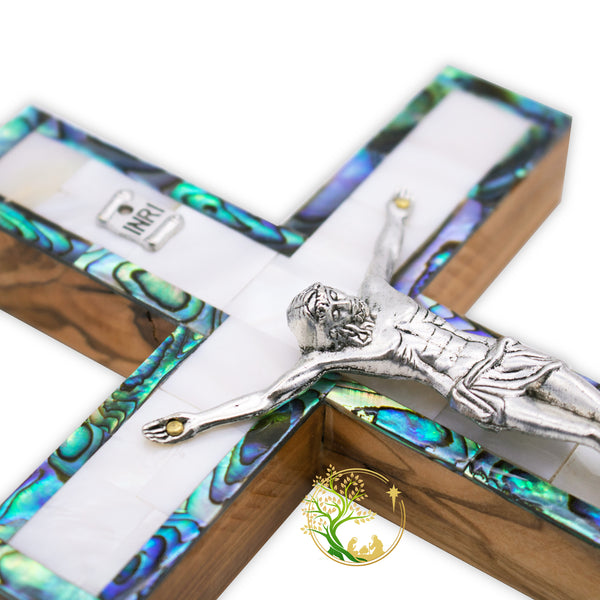 Holy Land Mother of Pearl Crucifix | Holy decorative wall cross religious home décor | Catholic cross housewarming gift