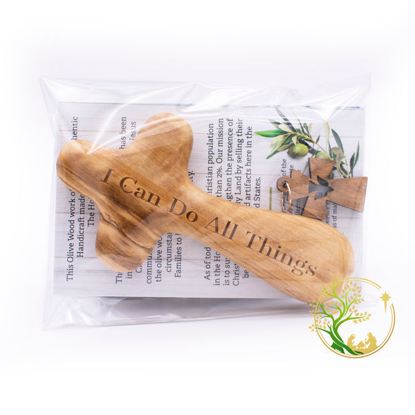 Personalized Olive Wood Comfort cross from the Holy Land