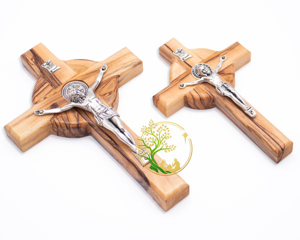 St Benedict Olive wood Wall hanging cross - Holy wall decor catholic crucifix for religious occasions