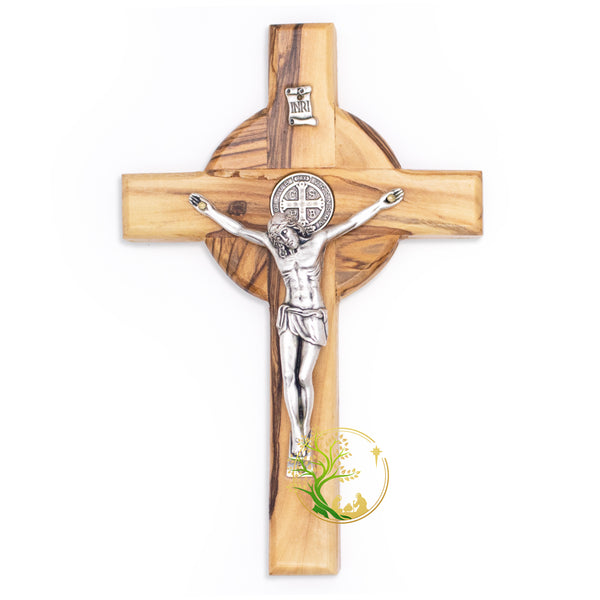 St Benedict Olive wood Wall hanging cross - Holy wall decor catholic crucifix for religious occasions