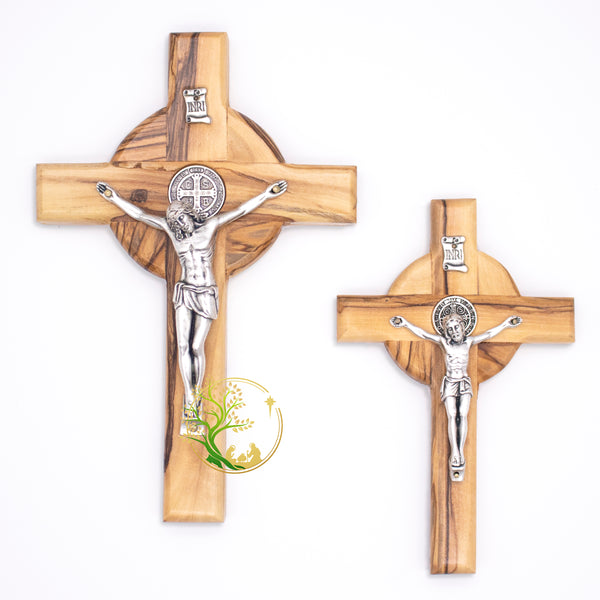 St Benedict Olive wood Wall hanging cross - Holy wall decor catholic crucifix for religious occasions