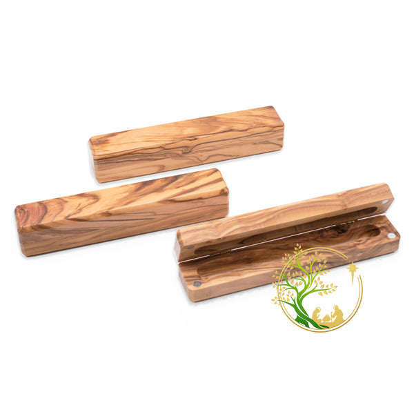 Olive wood pen box set | Hand carved pen case | Pen box set gift engraved "with God all things are possible"