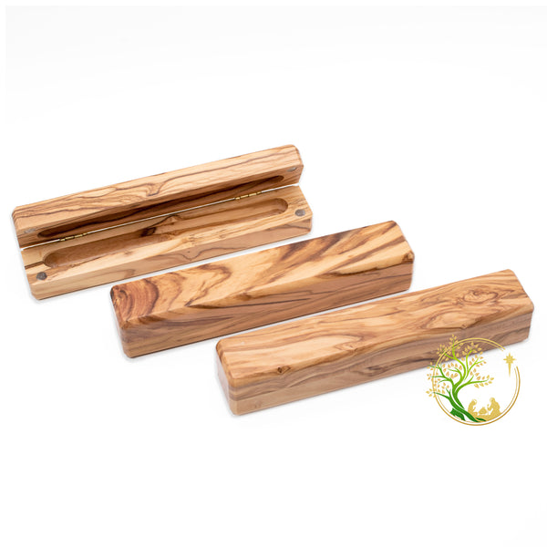 Olive wood pen box set | Hand carved pen case | Pen box set gift engraved "with God all things are possible"