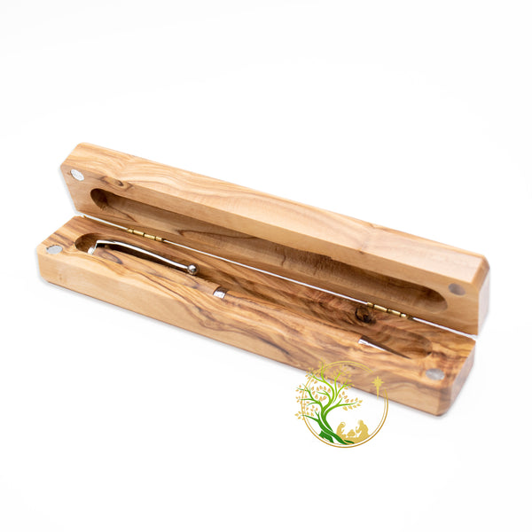 Olive wood pen box set | Hand carved pen case | Pen box set gift engraved "with God all things are possible"