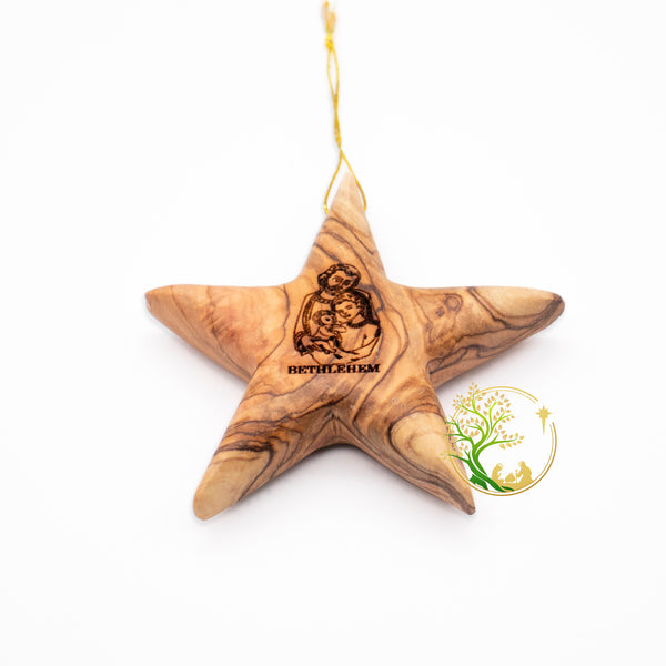 Wooden star ornament of The Holy Family | Christmas tree star ornament