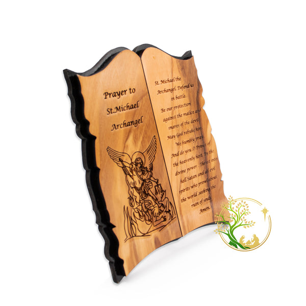 Saint Michael the Archangel wooden Plaque丨Wall hanging St. Michael prayer wood Catholic icon | Olive wood Saint Michael religious gift