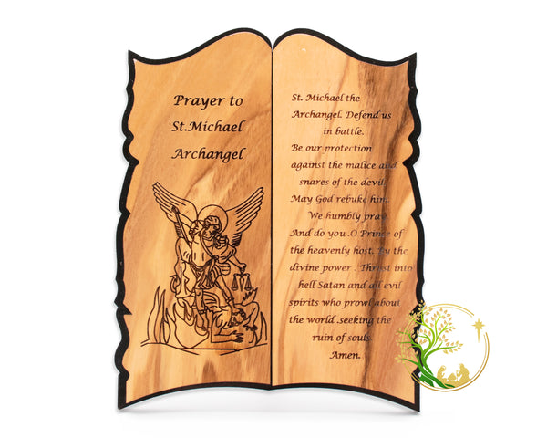 Saint Michael the Archangel wooden Plaque丨Wall hanging St. Michael prayer wood Catholic icon | Olive wood Saint Michael religious gift