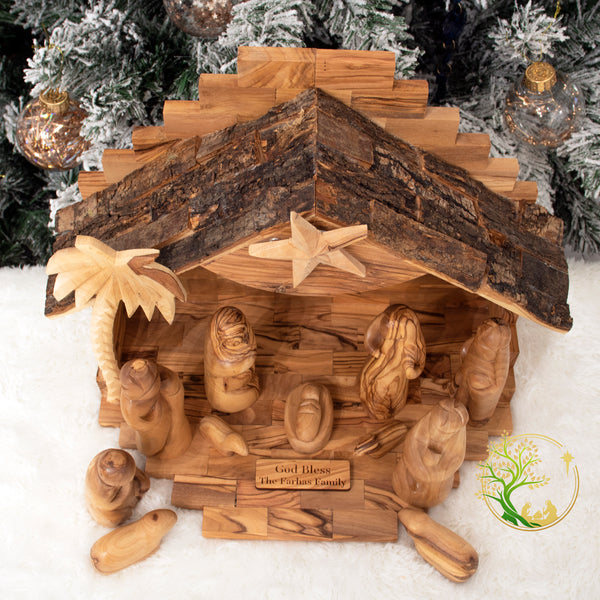 Large nativity set | Olive wood music box nativity scene | Christmas tree decoration | Manger scene