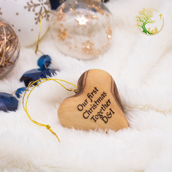 Heart shaped Ornament | Olive wood Heart family ornament | Personalized couples Ornament | 3D Wooden Heart ornament