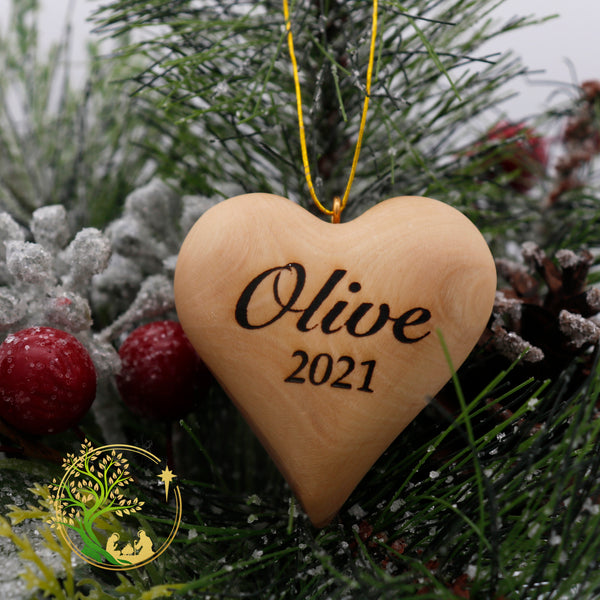 Heart shaped Ornament | Olive wood Heart family ornament | Personalized couples Ornament | 3D Wooden Heart ornament