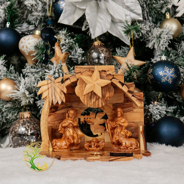 Olive wood musical Nativity Scene from The Holy Land | Nativity set for Christmas decoration