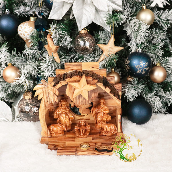 Olive wood musical Nativity Scene from The Holy Land | Nativity set for Christmas decoration