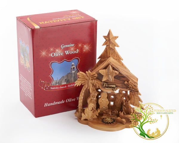Wooden Nativity Set | Holy Land Christmas decoration nativity scene with silent night music box