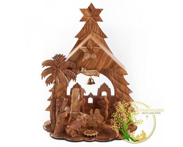 Wooden Nativity Set | Holy Land Christmas decoration nativity scene with silent night music box