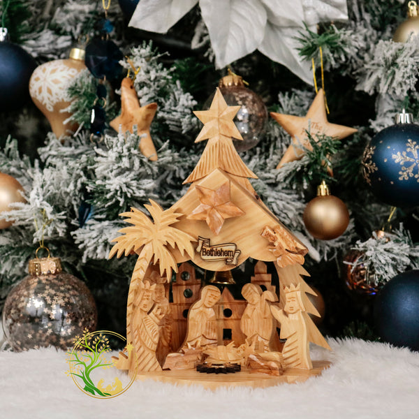 Wooden Nativity Set | Holy Land Christmas decoration nativity scene with silent night music box