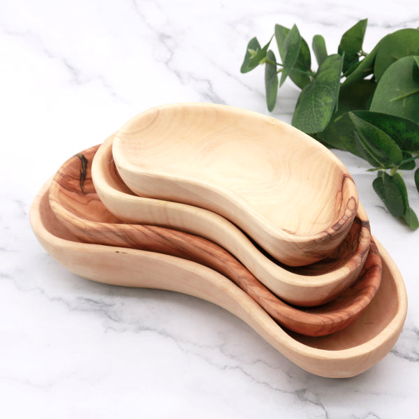 Olive wood plate set | set of 4  Serving plates | Wooden plate hand carved olive wood bowl set for appetizers and snacks