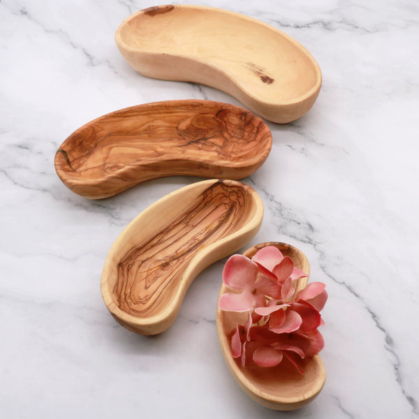 Olive wood plate set | set of 4  Serving plates | Wooden plate hand carved olive wood bowl set for appetizers and snacks