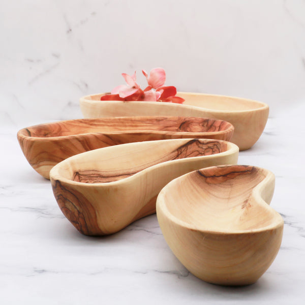 Olive wood plate set | set of 4  Serving plates | Wooden plate hand carved olive wood bowl set for appetizers and snacks