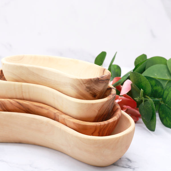 Olive wood plate set | set of 4  Serving plates | Wooden plate hand carved olive wood bowl set for appetizers and snacks