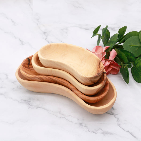 Olive wood plate set | set of 4  Serving plates | Wooden plate hand carved olive wood bowl set for appetizers and snacks