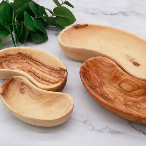 Olive wood plate set | set of 4  Serving plates | Wooden plate hand carved olive wood bowl set for appetizers and snacks