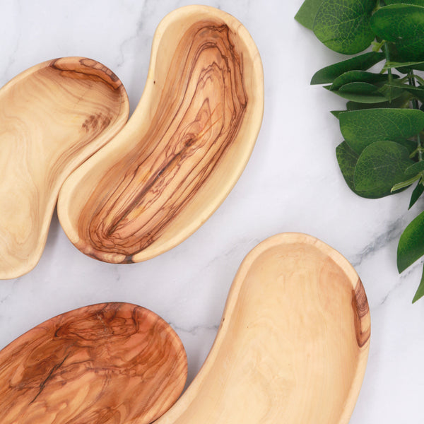 Olive wood plate set | set of 4  Serving plates | Wooden plate hand carved olive wood bowl set for appetizers and snacks