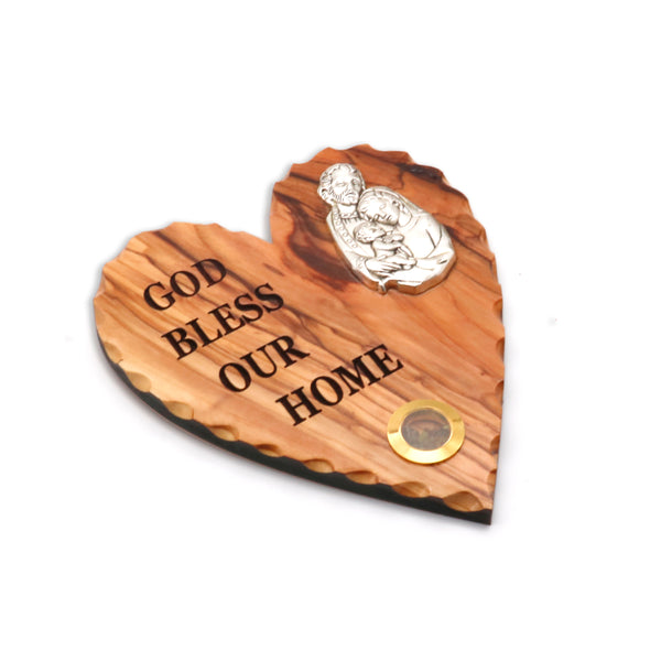 Large Holy Family magnet -Religious Fridge magnet of a heart shaped olive wood Holy Family | God Bless Our Home magnet made in the Holy Land