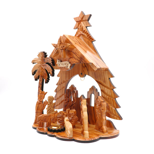 Wooden Nativity set with a music box| Manger scene for your Christmas Decoration| Handmade olive wood nativity set| Christmas nativity scene