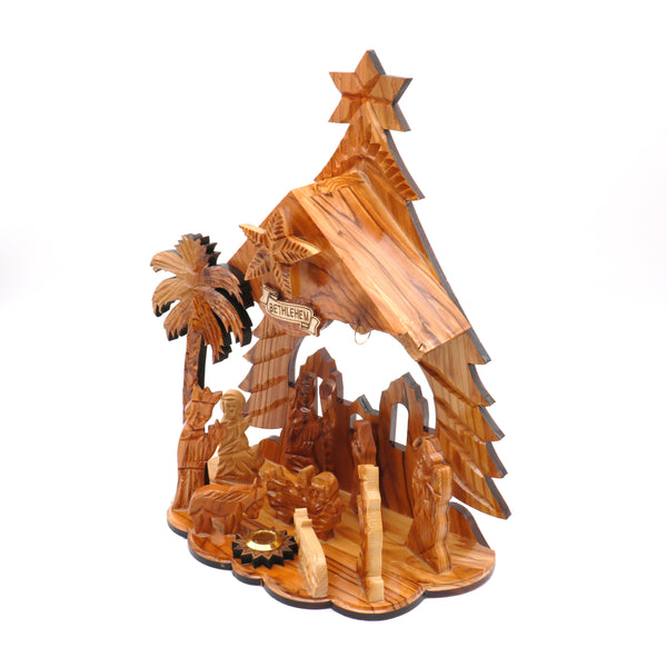 Wooden Nativity set with a music box| Manger scene for your Christmas Decoration| Handmade olive wood nativity set| Christmas nativity scene