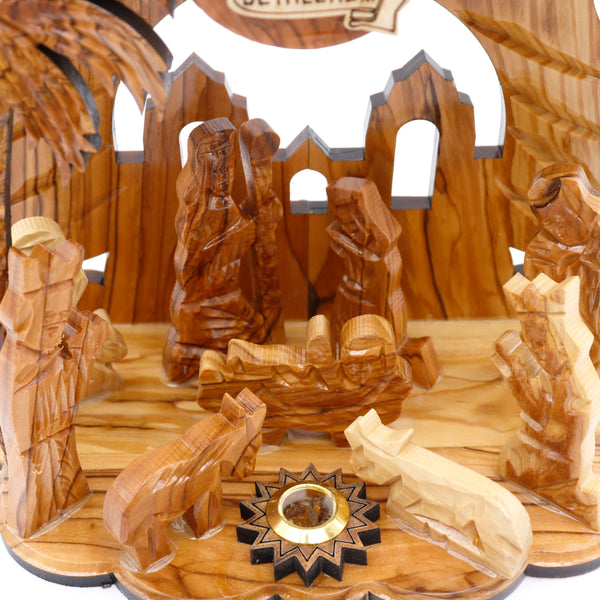 Wooden Nativity set with a music box| Manger scene for your Christmas Decoration| Handmade olive wood nativity set| Christmas nativity scene