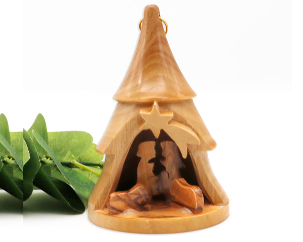 Christmas Bell Ornament | Nativity Scene Bell tree Ornament from Holy Land | Olive Wood Bethlehem Nativity bell | Christmas tree decoration