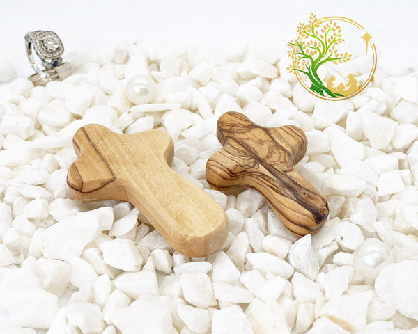 HIS & HERS Comfort Cross Set | Prayer handheld cross | Pocket olive wood cross religious gift
