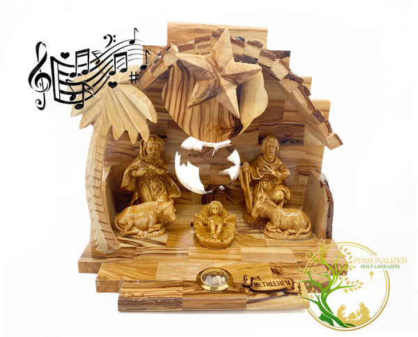 Olive wood musical Nativity Scene from The Holy Land | Nativity set for Christmas decoration