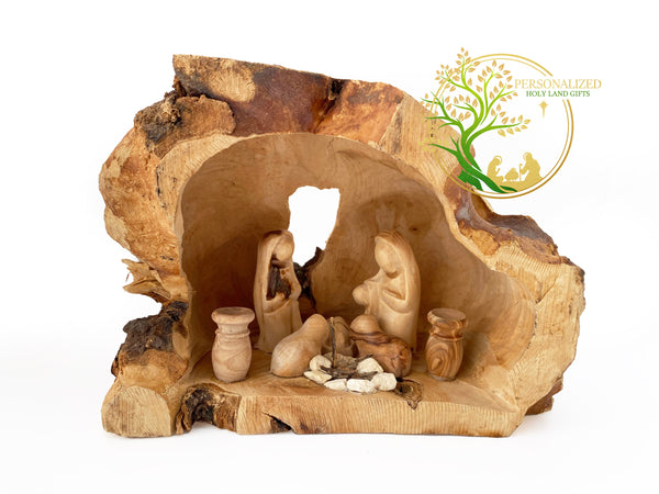 Nativity Set carved inside of olive tree branch | Holy Land Nativity scene | Christmas Decoration
