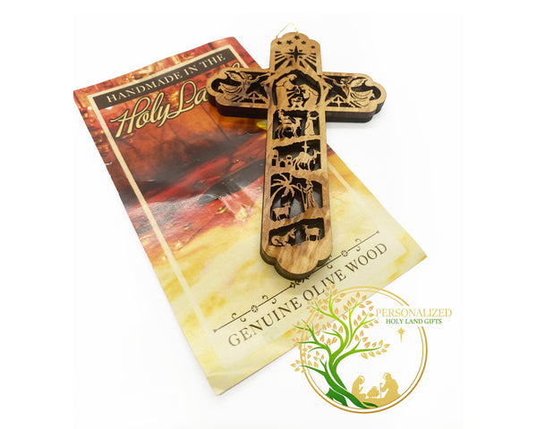 Nativity Scene Cross tree Ornament Story of the birth of Jesus Christ | Olive wood Gift Handmade in the Holy Land |Christmas tree decoration