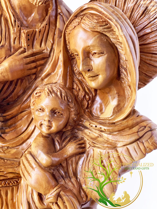 Large statue of the Holy Family | Virgin Mary, Joseph & baby Jesus olive wood religious figurine from Bethlehem