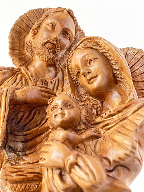 Large statue of the Holy Family | Virgin Mary, Joseph & baby Jesus olive wood religious figurine from Bethlehem