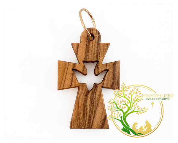 Set of 3 Olive Wood Holy Spirit Cross Pendant | Wooden Cross Charms for rosary and jewelry making