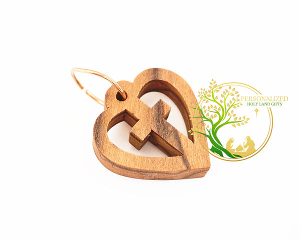 Heart cross pendant | olive wood cross charms for religious jewelry or rosary making | Set of 3