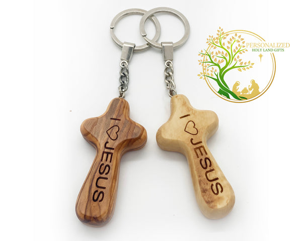 Comfort Cross Keychain, Jesus Cross for Car | house Keys keychain, I love Jesus name key ring - Handmade Olive wood comfort cross Keychains