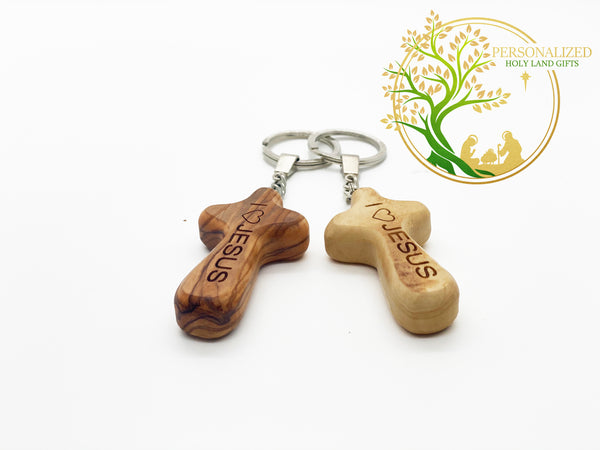 Comfort Cross Keychain, Jesus Cross for Car | house Keys keychain, I love Jesus name key ring - Handmade Olive wood comfort cross Keychains