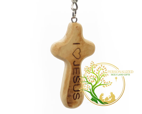 Comfort Cross Keychain, Jesus Cross for Car | house Keys keychain, I love Jesus name key ring - Handmade Olive wood comfort cross Keychains