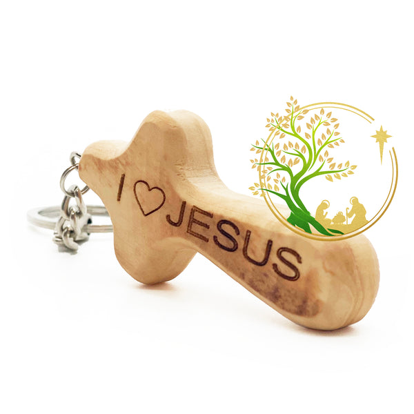 Comfort Cross Keychain, Jesus Cross for Car | house Keys keychain, I love Jesus name key ring - Handmade Olive wood comfort cross Keychains